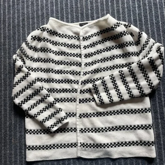 Talbots Cardigan XL Petite Black and White 98% Cotton - Picture 2 of 7